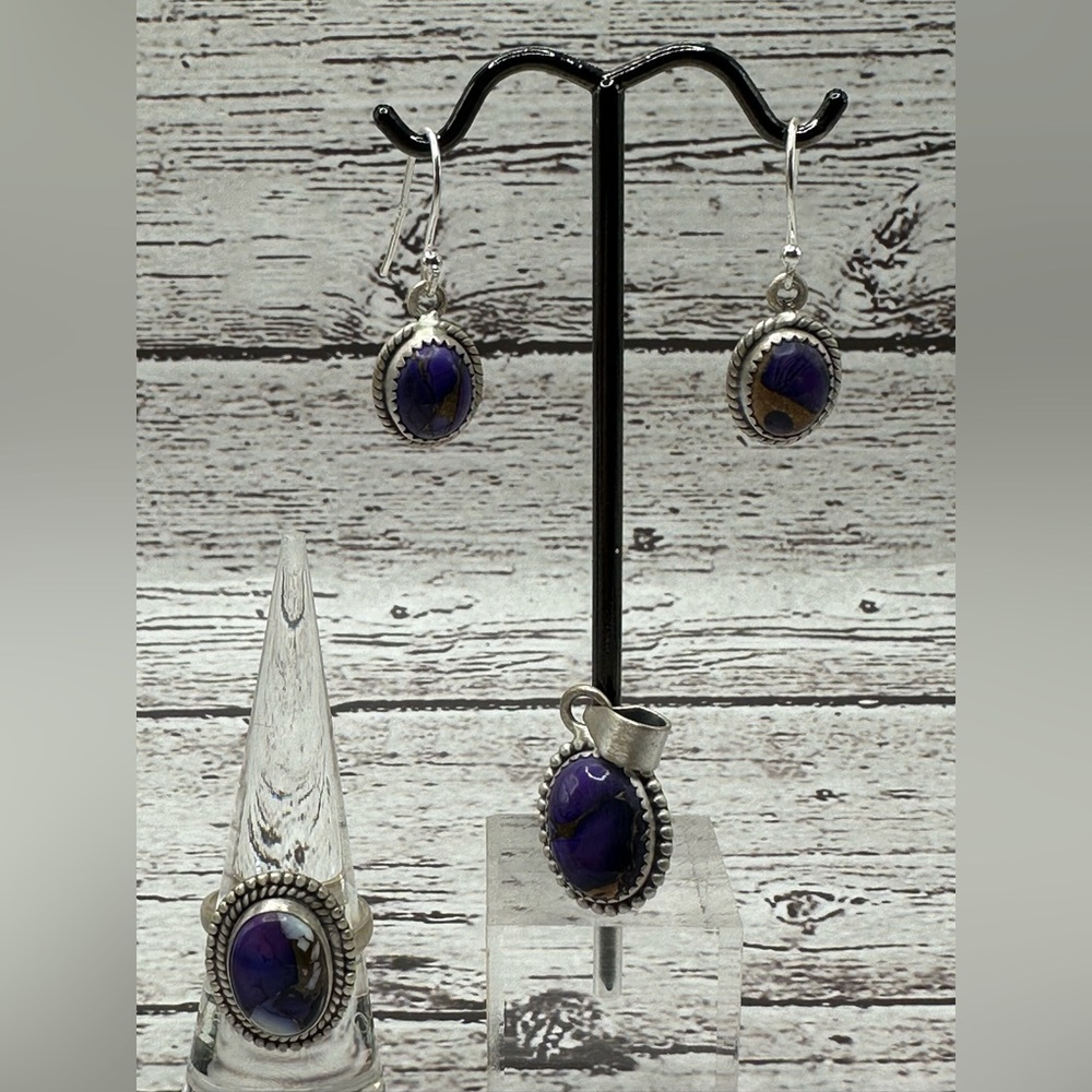 Purple Dahlia Turquoise and Silver Jewelry Set